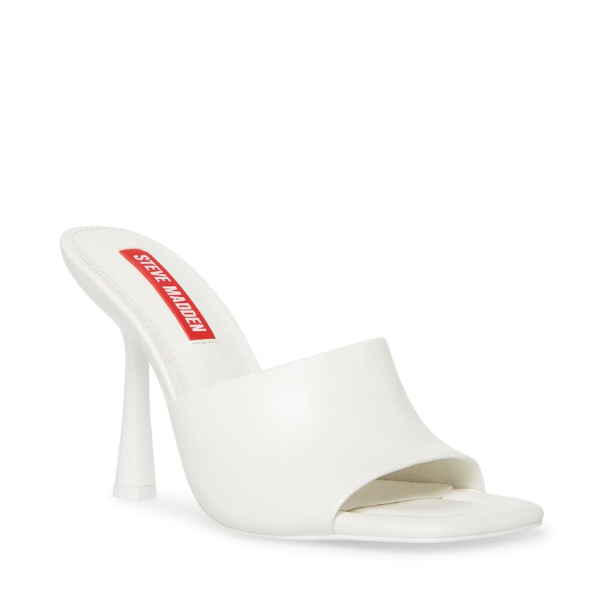 White Steve Madden Selene Leather Women's Mules | PH 0673OZP